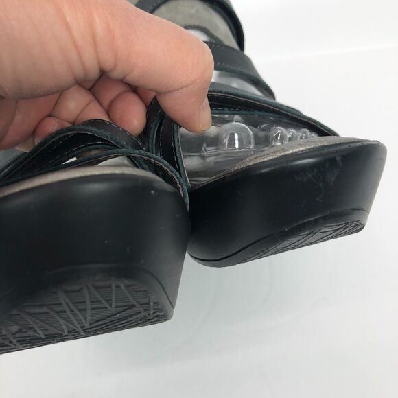 NAOT Platform Wedge Sandals 40 US 9-9.5 Prestige Leather Strappy Shoes Navy Blue - Picture 6 of 10